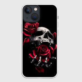 Чехол для iPhone 13 mini с принтом ЧЕРЕП И РОЗЫ в Кировске,  |  | death | flowers | horror | metal | rose | roses | skull | арт | зомби | кости | розы | скелет | цветы | череп | черный