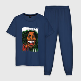 Мужская пижама хлопок с принтом Боб Марли Карикатура в Кировске, 100% хлопок | брюки и футболка прямого кроя, без карманов, на брюках мягкая резинка на поясе и по низу штанин
 | Тематика изображения на принте: art | bob marley | jah | jamaica | music | no woman no cry | rasta | rastaman | reggae | retro | vintage | ziggy | арт | винтаж | джа | жизнь за деньги не купишь | зигги | раста | растаман | растафарианство | ретро | рисунок | счастье | улыб