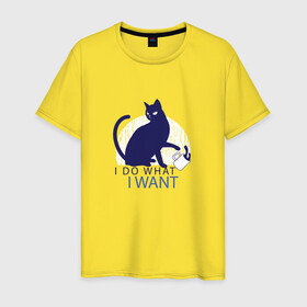 Мужская футболка хлопок с принтом Бунтующий котик в Кировске, 100% хлопок | прямой крой, круглый вырез горловины, длина до линии бедер, слегка спущенное плечо. | black cat | cat | cats | cute | i do what i want | kawaii | kitten | kitty | pussycat | rebel | бунтарь | возмущение | делаю что хочу | злой кот | кавайи | котенок | коты | котята | люблю котов | протест | роняет | роняют | сбрасывает кружку 
