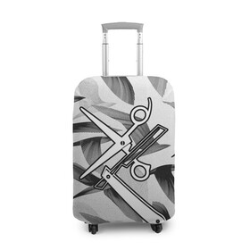 Чехол для чемодана 3D с принтом Барбер в Кировске, 86% полиэфир, 14% спандекс | двустороннее нанесение принта, прорези для ручек и колес | барбер | бритва | ножницы | опасная бритва | птицы | рисунок