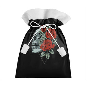 Подарочный 3D мешок с принтом Череп с цветами в Кировске, 100% полиэстер | Размер: 29*39 см | Тематика изображения на принте: кости | мертвец | рок | рокнролл | цветы | череп