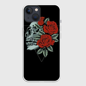 Чехол для iPhone 13 с принтом Череп с цветами в Кировске,  |  | кости | мертвец | рок | рокнролл | цветы | череп