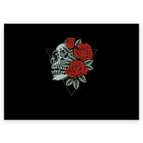 Поздравительная открытка с принтом Череп с цветами в Кировске, 100% бумага | плотность бумаги 280 г/м2, матовая, на обратной стороне линовка и место для марки
 | кости | мертвец | рок | рокнролл | цветы | череп