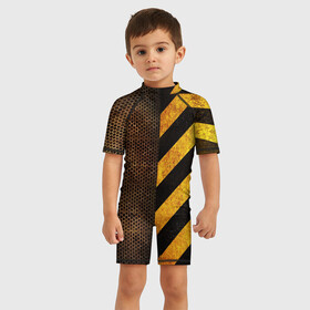 Детский купальный костюм 3D с принтом Metal Barrier в Кировске, Полиэстер 85%, Спандекс 15% | застежка на молнии на спине | grid | mesh | metal | rusty | stripes