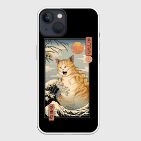 Чехол для iPhone 13 с принтом CATZILLA в Кировске,  |  | cat | cats | catzilla | godzilla | japan | kaiju | neko | ninja | retro | samurai | shark | wave | yakuza | акула | волна | годзилла | кайдзю | катана | кот | котенок | котзилла | коты | котэ | котята | кошка | неко | ниндзя | ретро | самурай | якудза