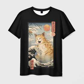 Мужская футболка 3D с принтом CATZILLA в Кировске, 100% полиэфир | прямой крой, круглый вырез горловины, длина до линии бедер | Тематика изображения на принте: cat | cats | catzilla | godzilla | japan | kaiju | neko | ninja | retro | samurai | shark | wave | yakuza | акула | волна | годзилла | кайдзю | катана | кот | котенок | котзилла | коты | котэ | котята | кошка | неко | ниндзя | ретро | самурай | якудза