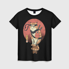 Женская футболка 3D с принтом Кот Ниндзя в Кировске, 100% полиэфир ( синтетическое хлопкоподобное полотно) | прямой крой, круглый вырез горловины, длина до линии бедер | cat | cats | japan | ninja | samurai | yakuza | катана | кот | котенок | коты | котэ | котята | кошка | ниндзя | самурай | якудза | япония