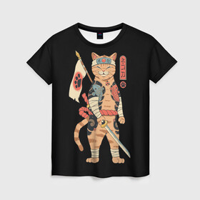 Женская футболка 3D с принтом Shogun Cat в Кировске, 100% полиэфир ( синтетическое хлопкоподобное полотно) | прямой крой, круглый вырез горловины, длина до линии бедер | cat | cats | japan | ninja | samurai | shogun | yakuza | катана | кот | котенок | коты | котэ | котята | кошка | ниндзя | самурай | сёгун | якудза | япония