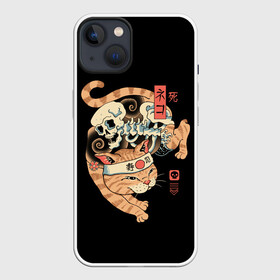 Чехол для iPhone 13 с принтом Cat of Death в Кировске,  |  | cat | cats | death | japan | ninja | samurai | shogun | skull | yakuza | катана | кот | котенок | коты | котэ | котята | кошка | ниндзя | самурай | сёгун | череп | якудза | япония