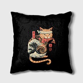 Подушка 3D с принтом Cat Wave в Кировске, наволочка – 100% полиэстер, наполнитель – холлофайбер (легкий наполнитель, не вызывает аллергию). | состоит из подушки и наволочки. Наволочка на молнии, легко снимается для стирки | cat | cats | japan | ninja | samurai | shogun | wave | yakuza | волна | катана | кот | котенок | коты | котэ | котята | кошка | ниндзя | самурай | сёгун | якудза | япония
