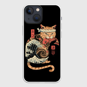 Чехол для iPhone 13 mini с принтом Cat Wave в Кировске,  |  | Тематика изображения на принте: cat | cats | japan | ninja | samurai | shogun | wave | yakuza | волна | катана | кот | котенок | коты | котэ | котята | кошка | ниндзя | самурай | сёгун | якудза | япония