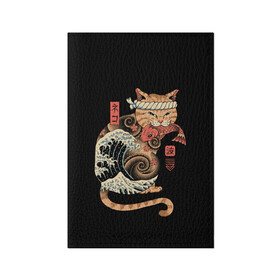 Обложка для паспорта матовая кожа с принтом Cat Wave в Кировске, натуральная матовая кожа | размер 19,3 х 13,7 см; прозрачные пластиковые крепления | cat | cats | japan | ninja | samurai | shogun | wave | yakuza | волна | катана | кот | котенок | коты | котэ | котята | кошка | ниндзя | самурай | сёгун | якудза | япония