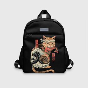 Детский рюкзак 3D с принтом Cat Wave в Кировске, 100% полиэстер | лямки с регулируемой длиной, сверху петелька, чтобы рюкзак можно было повесить на вешалку. Основное отделение закрывается на молнию, как и внешний карман. Внутри дополнительный карман. По бокам два дополнительных кармашка | cat | cats | japan | ninja | samurai | shogun | wave | yakuza | волна | катана | кот | котенок | коты | котэ | котята | кошка | ниндзя | самурай | сёгун | якудза | япония