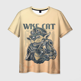 Мужская футболка 3D с принтом Wise cat в Кировске, 100% полиэфир | прямой крой, круглый вырез горловины, длина до линии бедер | steampunk | арт | графика | обои | плакат | постер | стимпанк