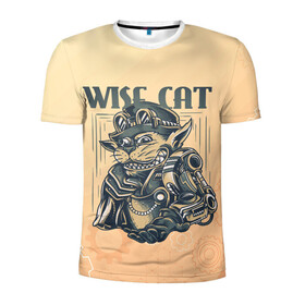 Мужская футболка 3D спортивная с принтом Wise cat в Кировске, 100% полиэстер с улучшенными характеристиками | приталенный силуэт, круглая горловина, широкие плечи, сужается к линии бедра | Тематика изображения на принте: steampunk | арт | графика | обои | плакат | постер | стимпанк