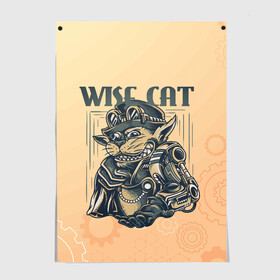 Постер с принтом Wise cat в Кировске, 100% бумага
 | бумага, плотность 150 мг. Матовая, но за счет высокого коэффициента гладкости имеет небольшой блеск и дает на свету блики, но в отличии от глянцевой бумаги не покрыта лаком | steampunk | арт | графика | обои | плакат | постер | стимпанк