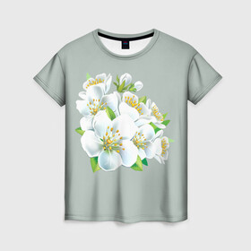 Женская футболка 3D с принтом Весна в Кировске, 100% полиэфир ( синтетическое хлопкоподобное полотно) | прямой крой, круглый вырез горловины, длина до линии бедер | лепестки | распустились | цветение | цветы | яблоня