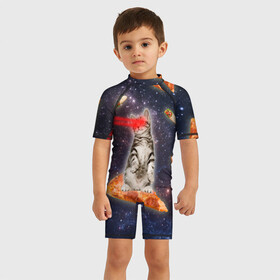 Детский купальный костюм 3D с принтом Котик в космосе в Кировске, Полиэстер 85%, Спандекс 15% | застежка на молнии на спине | nyan cat | youtube | еда | космос | котик | мемы | пицца | психоделика | ютуб