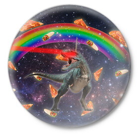Значок с принтом Динозавр в космосе в Кировске,  металл | круглая форма, металлическая застежка в виде булавки | Тематика изображения на принте: dinosaur | meme | youtube | динозавр | космос | мемы | психоделика | ютуб