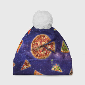 Шапка 3D c помпоном с принтом Пицца в космосе в Кировске, 100% полиэстер | универсальный размер, печать по всей поверхности изделия | meat | pizza | space | youtube | еда | космос | мемы | пицца | психоделика | ютуб