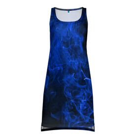 Платье-майка 3D с принтом Blue Fire в Кировске, 100% полиэстер | полуприлегающий силуэт, широкие бретели, круглый вырез горловины, удлиненный подол сзади. | fire | flame | smoke | огонь | пламя
