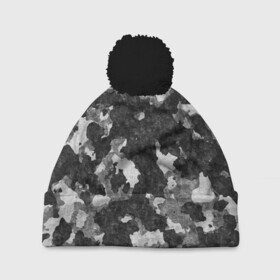Шапка 3D c помпоном с принтом Gray Camouflage в Кировске, 100% полиэстер | универсальный размер, печать по всей поверхности изделия | army | camo | camouflage | military | камуфляж