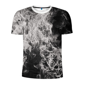 Мужская футболка 3D спортивная с принтом Fire and Smoke в Кировске, 100% полиэстер с улучшенными характеристиками | приталенный силуэт, круглая горловина, широкие плечи, сужается к линии бедра | Тематика изображения на принте: fire | flame | smoke | дым | огонь
