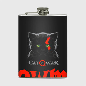 Фляга с принтом Cat of war в Кировске, металлический корпус | емкость 0,22 л, размер 125 х 94 мм. Виниловая наклейка запечатывается полностью | Тематика изображения на принте: cat | gad of war | game | games | god of war | god of wor | атрей | атрэй | бог войны | игра | игры | кот | котёнок | кошки | кратос