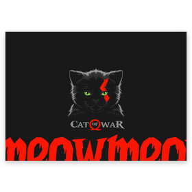 Поздравительная открытка с принтом Cat of war в Кировске, 100% бумага | плотность бумаги 280 г/м2, матовая, на обратной стороне линовка и место для марки
 | cat | gad of war | game | games | god of war | god of wor | атрей | атрэй | бог войны | игра | игры | кот | котёнок | кошки | кратос