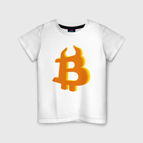 Детская футболка хлопок с принтом Btc год быка в Кировске, 100% хлопок | круглый вырез горловины, полуприлегающий силуэт, длина до линии бедер | 2021 | bitcoin | btc | б | битиси | биткоин | год быка | желтый | коин | новый биткоин | рогатый