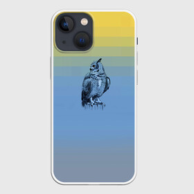 Чехол для iPhone 13 mini с принтом филин в Кировске,  |  | color2021 | illuminating | pantone | ultimate grey | yellow | желтый | природа | путешествия | серый | сова