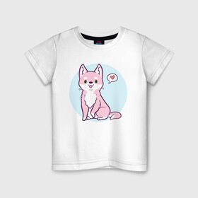Детская футболка хлопок с принтом Хаски розовая в Кировске, 100% хлопок | круглый вырез горловины, полуприлегающий силуэт, длина до линии бедер | animals | животное | зверь | пес | сердечко | собака | хаски | хаски милаха