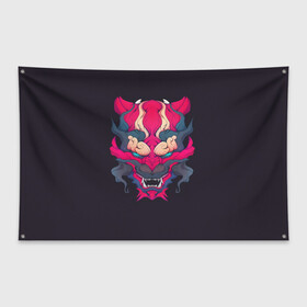 Флаг-баннер с принтом Японский дьявол в Кировске, 100% полиэстер | размер 67 х 109 см, плотность ткани — 95 г/м2; по краям флага есть четыре люверса для крепления | дьявол | закат | иньйань | иньянь | катана | катаны | самураи | самурай | япония | японское