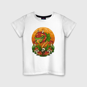 Детская футболка хлопок с принтом Растение-убийца в Кировске, 100% хлопок | круглый вырез горловины, полуприлегающий силуэт, длина до линии бедер | гриб | дьябло | дьявол | монстр | растение | рога | сатана | цветок | череп