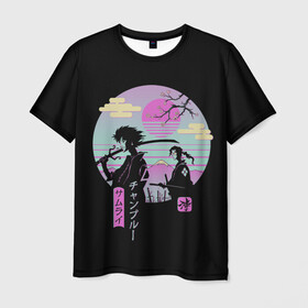 Мужская футболка 3D с принтом Samurai в Кировске, 100% полиэфир | прямой крой, круглый вырез горловины, длина до линии бедер | anime | japan | katana | manga | sakura | samurai | sempai | senpai | sun | аниме | закат | катана | манга | сакура | самураи | солнце | япония