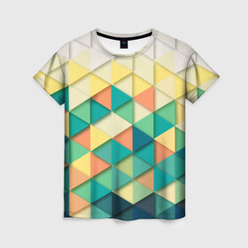 Женская футболка 3D с принтом Ромбики в Кировске, 100% полиэфир ( синтетическое хлопкоподобное полотно) | прямой крой, круглый вырез горловины, длина до линии бедер | молодежной | пестрое | ромбики | хайп | цветное