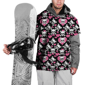 Накидка на куртку 3D с принтом череп с бантом в Кировске, 100% полиэстер |  | Тематика изображения на принте: бантики | розовое | сердца | череп | черный фон