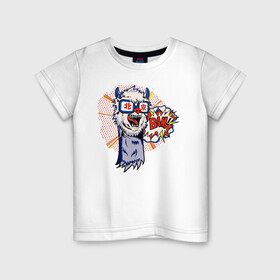 Детская футболка хлопок с принтом BAM!!! в Кировске, 100% хлопок | круглый вырез горловины, полуприлегающий силуэт, длина до линии бедер | llama | альпака | животные | лама