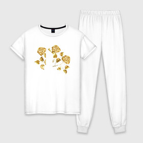 Женская пижама хлопок с принтом БТС BTS Stay Gold V2 Bangtan в Кировске, 100% хлопок | брюки и футболка прямого кроя, без карманов, на брюках мягкая резинка на поясе и по низу штанин | bangtan boys | bts | k pop | stay gold | бтс | версия 2