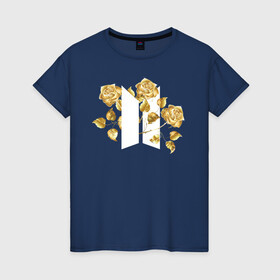 Женская футболка хлопок с принтом БТС BTS Stay Gold V2 Bangtan в Кировске, 100% хлопок | прямой крой, круглый вырез горловины, длина до линии бедер, слегка спущенное плечо | bangtan boys | bts | k pop | stay gold | бтс | версия 2