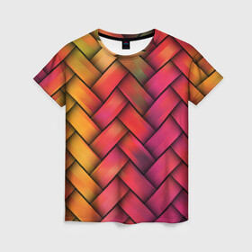 Женская футболка 3D с принтом Сплетение в Кировске, 100% полиэфир ( синтетическое хлопкоподобное полотно) | прямой крой, круглый вырез горловины, длина до линии бедер | молодежное | пестрое | плетенка | счастье | хайп | цветное