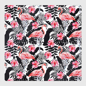Магнитный плакат 3Х3 с принтом фламинго и попугаи в Кировске, Полимерный материал с магнитным слоем | 9 деталей размером 9*9 см | Тематика изображения на принте: птицы | тропики | фламинго