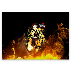 Поздравительная открытка с принтом Танджиро Камадо в огне в Кировске, 100% бумага | плотность бумаги 280 г/м2, матовая, на обратной стороне линовка и место для марки
 | demon slayer | kamado | kimetsu no yaiba | nezuko | tanjiro | аниме | гию томиока | зеницу агацума | иноске хашибира | камадо | клинок | корзинная девочка | манга | музан кибуцуджи | незуко | рассекающий демонов | танджиро