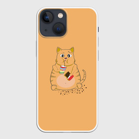 Чехол для iPhone 13 mini с принтом РЫЖИЙ КОТ ТОЛСТЯК в Кировске,  |  | cat. котенок | ginger | антиспорт | барсик | детский | коктейль | летний | мем | мультики | обжора | пушистый | смешные кошки | шоколад