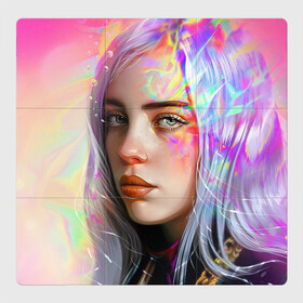 Магнитный плакат 3Х3 с принтом Billie Eilish в Кировске, Полимерный материал с магнитным слоем | 9 деталей размером 9*9 см | Тематика изображения на принте: billie eilish | знаменитость | краски | лицо | певица | рисунок