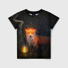 Детская футболка 3D с принтом Лиса с огненной короной в Кировске, 100% гипоаллергенный полиэфир | прямой крой, круглый вырез горловины, длина до линии бедер, чуть спущенное плечо, ткань немного тянется | fox | foxy | животное | звери | лиса | лисенок | лисичка | милая | рыжая | фокс