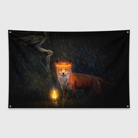 Флаг-баннер с принтом Лиса с огненной короной в Кировске, 100% полиэстер | размер 67 х 109 см, плотность ткани — 95 г/м2; по краям флага есть четыре люверса для крепления | Тематика изображения на принте: fox | foxy | животное | звери | лиса | лисенок | лисичка | милая | рыжая | фокс