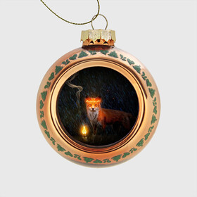Стеклянный ёлочный шар с принтом Лиса с огненной короной в Кировске, Стекло | Диаметр: 80 мм | fox | foxy | животное | звери | лиса | лисенок | лисичка | милая | рыжая | фокс