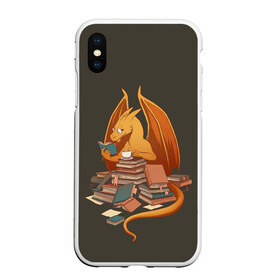 Чехол для iPhone XS Max матовый с принтом Book Dragon в Кировске, Силикон | Область печати: задняя сторона чехла, без боковых панелей | book | books | dragon | knowledge | professor | study | tea | wyvern | виверна | дракон | знания | книга | книги | книжный | профессор | чай