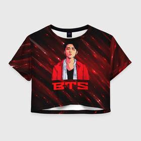 Женская футболка Crop-top 3D с принтом BTS Red and black в Кировске, 100% полиэстер | круглая горловина, длина футболки до линии талии, рукава с отворотами | bts | k pop | kpop | rm | аниме | бтс | ви | джей хоуп | джонгук | кпоп | сюга | чимин | чин | япония